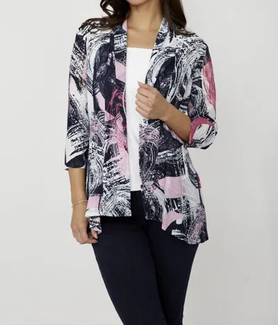 Frank Lyman Knit Throw Over Cardigan In Navy / Pink