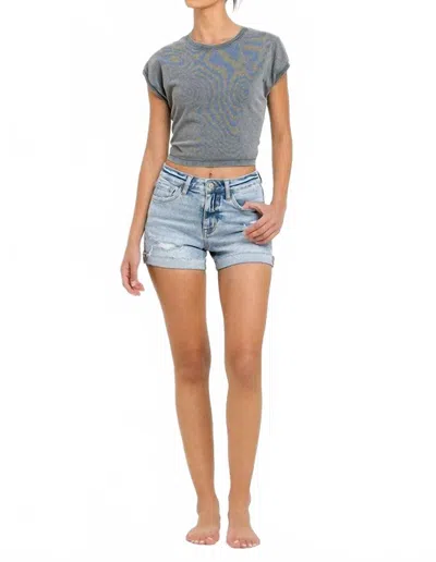 Vervet By Flying Monkey Blu Bay High Rise Single Cuff Denim Shorts In Light Wash In Blue