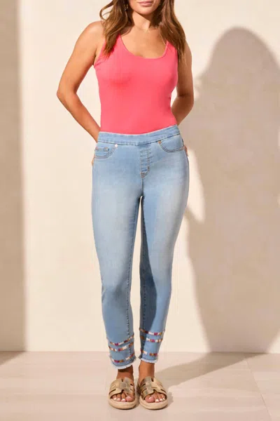 Tribal Audrey Pull-on Slim Ankle Jeans With Embroidery In Vivid Blue In Blue