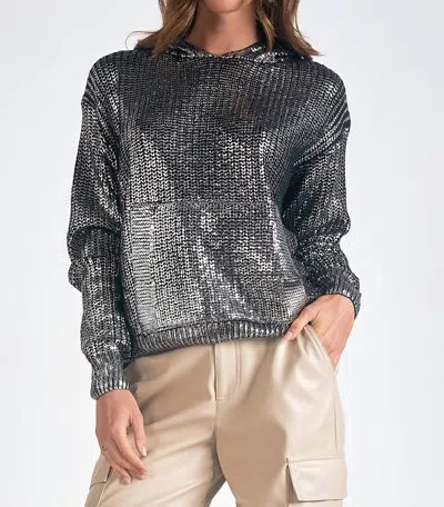 Elan Metallic Sweater Hoodie In Silver In Gray