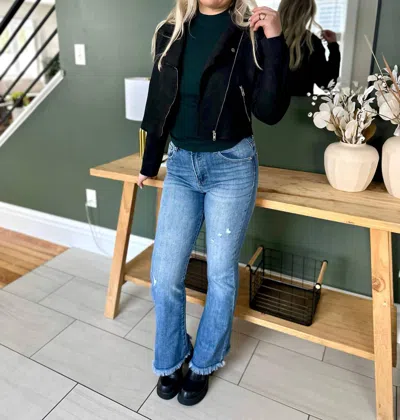 Risen Jenner High Rise Frayed Hem Bootcut Jeans In Blue
