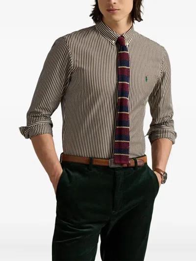 Polo Ralph Lauren Striped Pattern Button-down Collar Long Sleeves In Brown