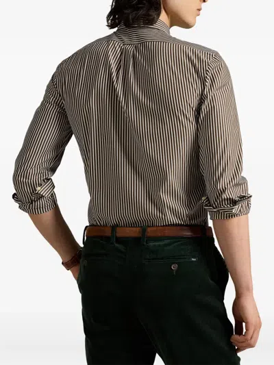 Polo Ralph Lauren Striped Pattern Button-down Collar Long Sleeves In Brown