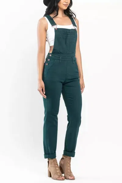 Judy Blue Garment Dyed High Rise Double Cuffed Overalls In Teal In Black