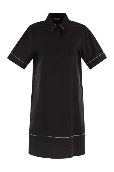 Peserico Women Light Stretch Cotton Satin Midi Dress In Black