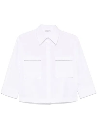 Peserico Cropped White Poplin Shirt With Hidden Buttoning In White