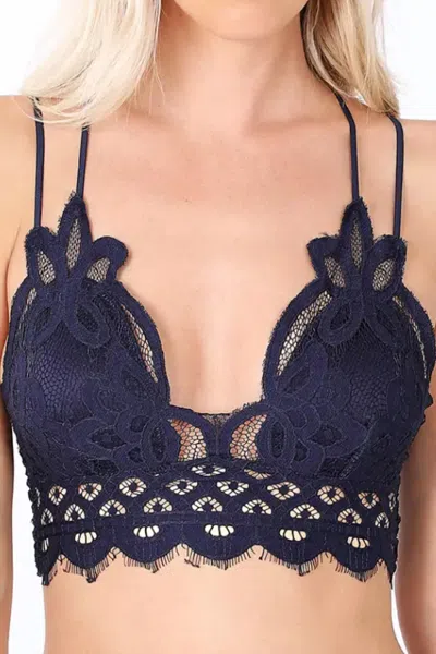 Anemone Crochet Lace Bralette With Bra Pads In Navy