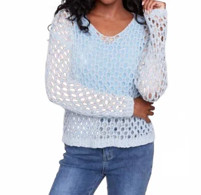 Charlie B Braided Fishnet V-neck Sweater In Denim