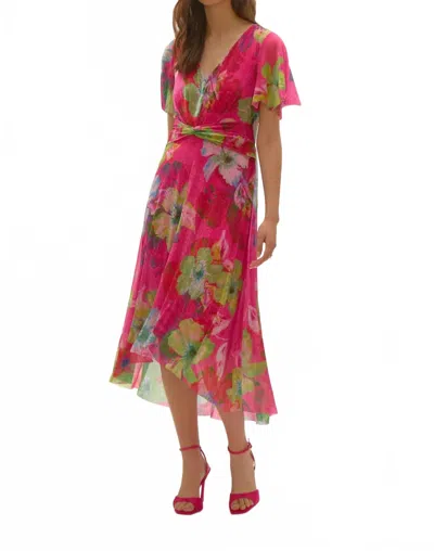 Joseph Ribkoff Floral V-neck Wrap Dress In Pink Floral Multi In Multi