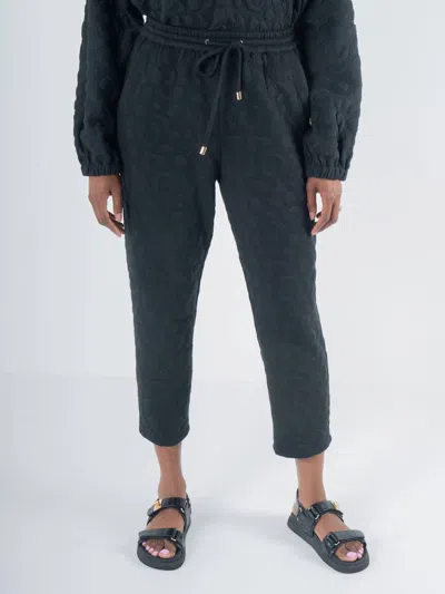 Emily Mccarthy Joy Drawstring Waistband Jogger Pants In Jet Black Cheetah In Black