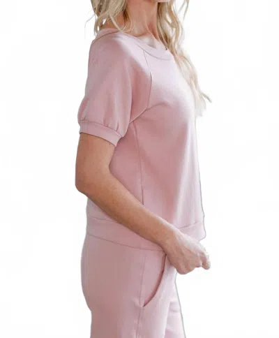 Yala Berkeley Puff Short Sleeve Bamboo & Organic Cotton Raglan Sweatshirt Top In Lotus Pink