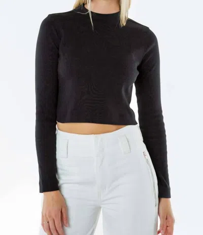 Etica Belle Crop Mock Neck Rib Pullover In Black