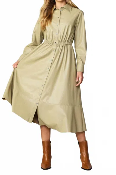 Current Air Long Sleeve Faux Leather Midi Dress In Soft Fern In Green