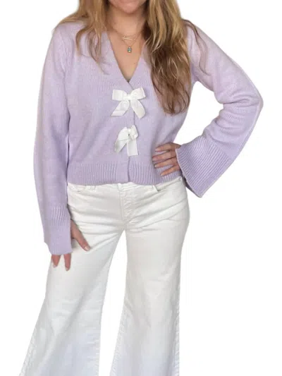 Design History Jasmine V Neck Bow Tie Sweater In Lilac