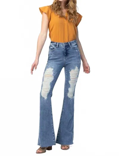 Judy Blue Retro Destroyed Flare Jeans In Blue In Blue