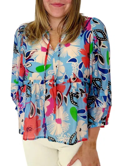 Joy Joy Dayton Long Sleeve Top In Blue In Multi