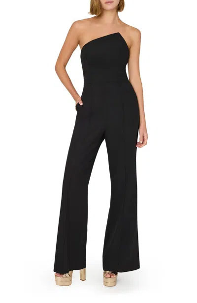 Milly Atlas Cady Asymmetric Neck Strapless Wide Leg Jumpsuit In Black