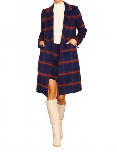 Skies Are Blue Double Breasted Plaid Coat In Navy-teal