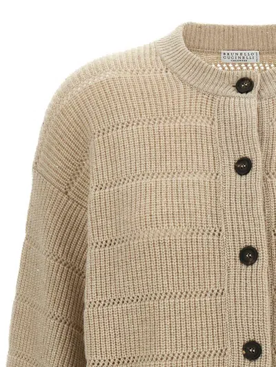 Brunello Cucinelli 'rustic Dazzling Net' Cardigan In Nude