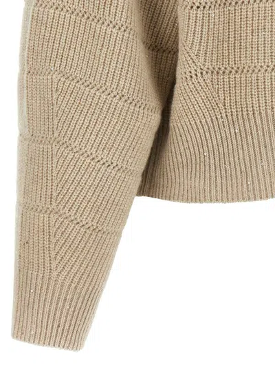 Brunello Cucinelli 'rustic Dazzling Net' Cardigan In Nude