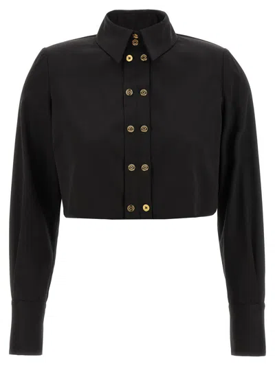 Elisabetta Franchi Short Shirt With Long Sleeves And Collar In Black