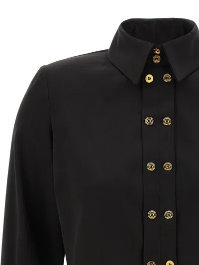 Elisabetta Franchi Short Shirt With Long Sleeves And Collar In Black