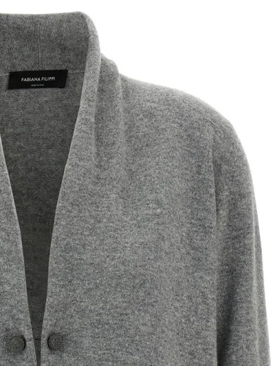 Fabiana Filippi Jewel Brooch Cardigan Sweaters And Cardigans Gray In Gray