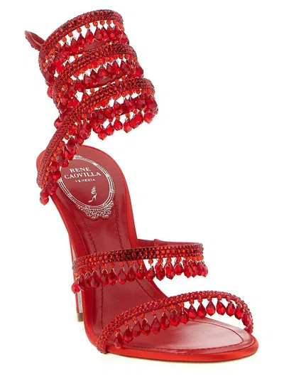 René Caovilla Crystal Beaded Ankle Strap Sandals