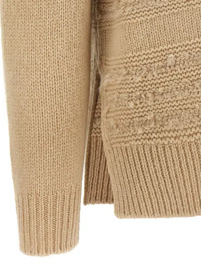 Fabiana Filippi Textured Knit Camel Sweater With Ribbed Edges In Brown