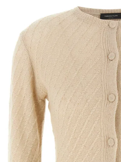 Fabiana Filippi Sequin Crochet Cardigan In Nude