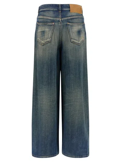 Mm6 Maison Margiela Wide-leg Drawstring Trousers Contrast Stitching In Blue