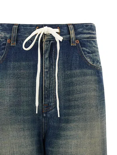 Mm6 Maison Margiela Wide-leg Drawstring Trousers Contrast Stitching In Blue