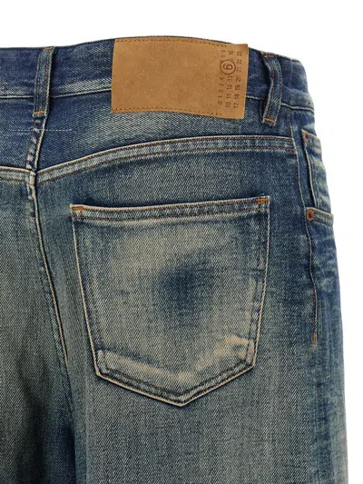 Mm6 Maison Margiela Wide-leg Drawstring Trousers Contrast Stitching In Blue