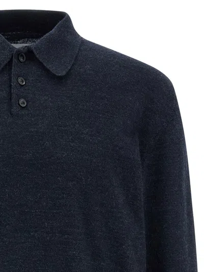 Maison Margiela Knitwear With Buttoned Collar And Elbow Patches In Blue