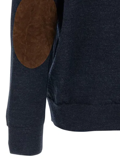 Maison Margiela Knitwear With Buttoned Collar And Elbow Patches In Blue