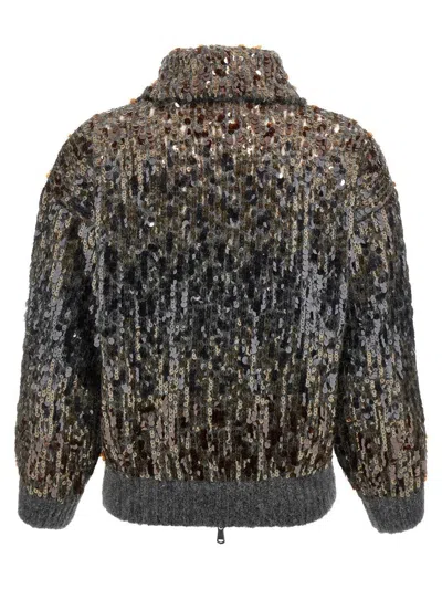 Brunello Cucinelli Mohair Cardigan With All-over Sequins In Gray