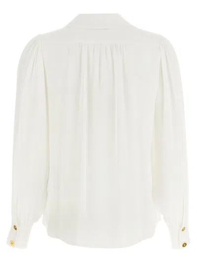 Elisabetta Franchi Pleated Shoulder Long Sleeve Shirt With Gold Hardware In White
