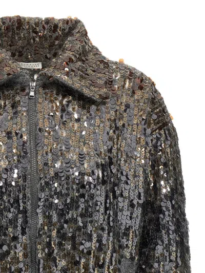 Brunello Cucinelli Mohair Cardigan With All-over Sequins In Gray