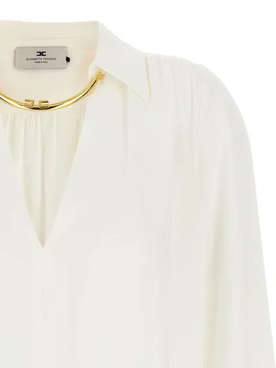 Elisabetta Franchi Pleated Shoulder Long Sleeve Shirt With Gold Hardware In White