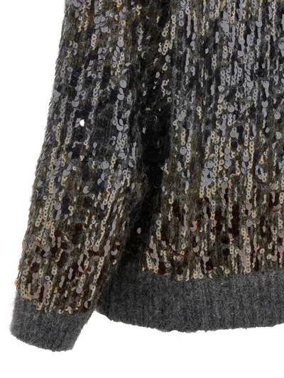 Brunello Cucinelli Mohair Cardigan With All-over Sequins In Gray