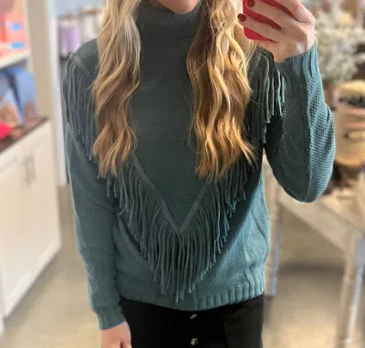 Miss Sparkling Fringe Sweater In Teal In Blue