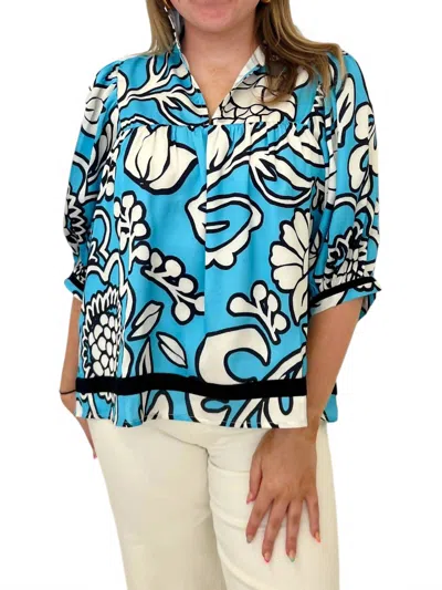Jade Eliza Puff Sleeve Top In Aqua Floral In Blue