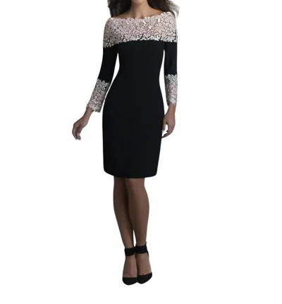 Saboroma Off The Shoulders Appliquéd Cocktail Dress In Black/beige