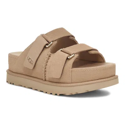 Ugg Goldenstar Hi Suede Slides Sand In Brown