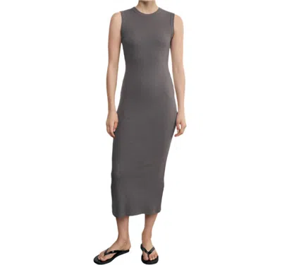 Enza Costa Textured Rib Sleeveless Maxi Dress In Iron In Gray