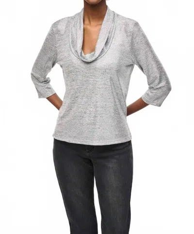 Joseph Ribkoff Foiled Knit Cowl Collar Top In Gray In Gray