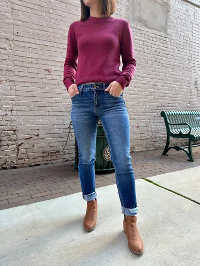 Kancan Hannah Mid Rise Skinny Straight Jean In Blue In Purple