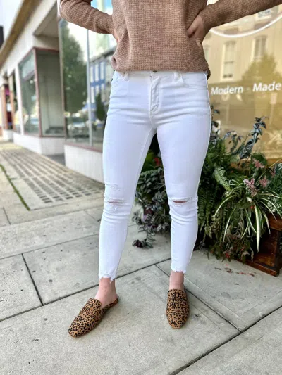 Kancan Mid Rise Distress Ankle Skinny Jeans In White