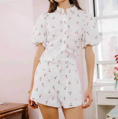 Love The Label Sammie Short In White With Embroidery In White