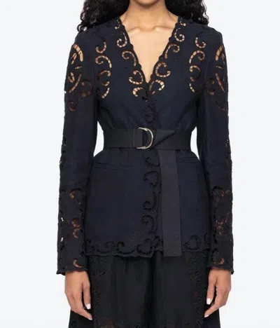 Sea Dahlia Eyelet Detailed Blazer In Black